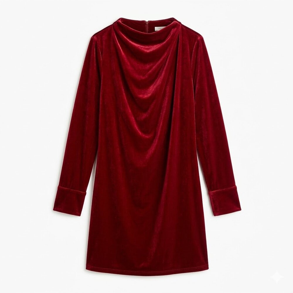Red Velvet Draped Cowl Neck Mini Dress Medium 90s Vintage Aesthetic Party Glam